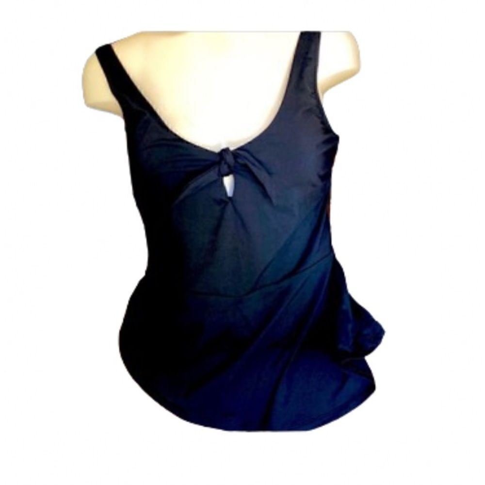 Land’s End front tie adjustable swing soft cup tankini swimsuit top black Size 8